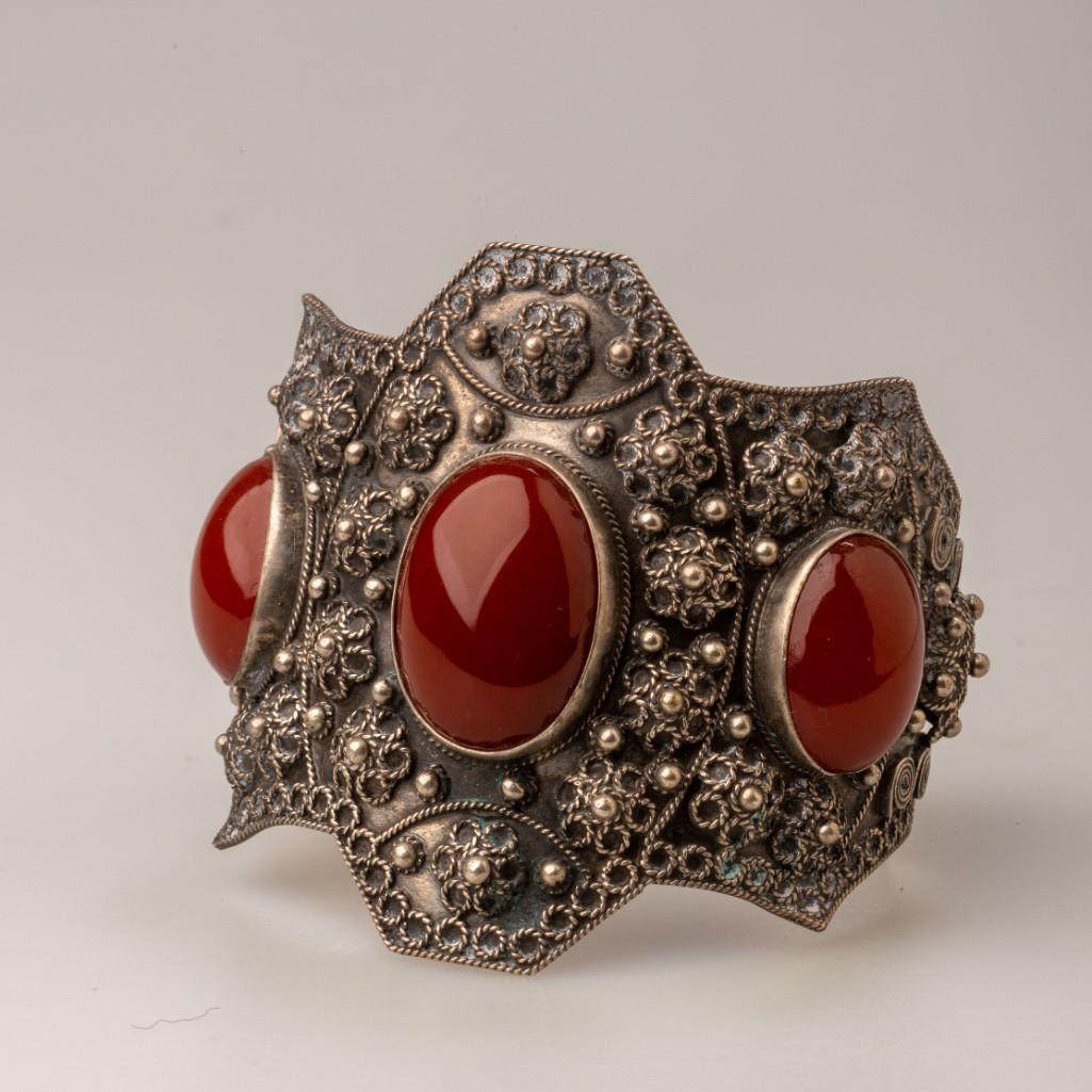 .800 Silver and Carnelian Berber Bracelet.: Diameter 2.25 inches.