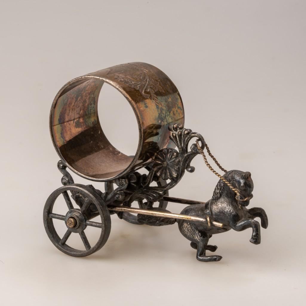 Meriden Horse Drawn Cart Figural Napkin Holder.: Silver plate, height 3 inches.