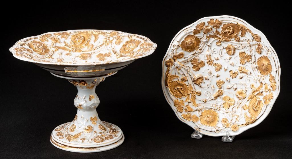 Meissen Porcelain Tazza and Dish.: A taza, height 7 inches. And a plate, diameter 8.5 inches.