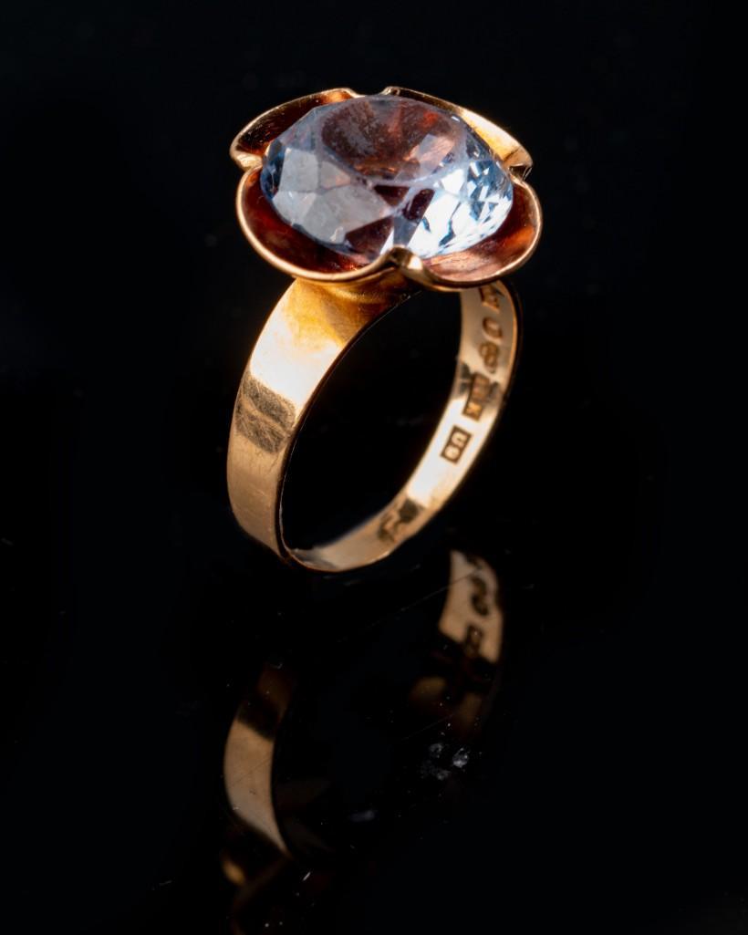 Karl-Erik Palmberg for Alton 18K Gold Ring.: With Pale Blue Gemstone, Swedish hallmarks. Size 6.