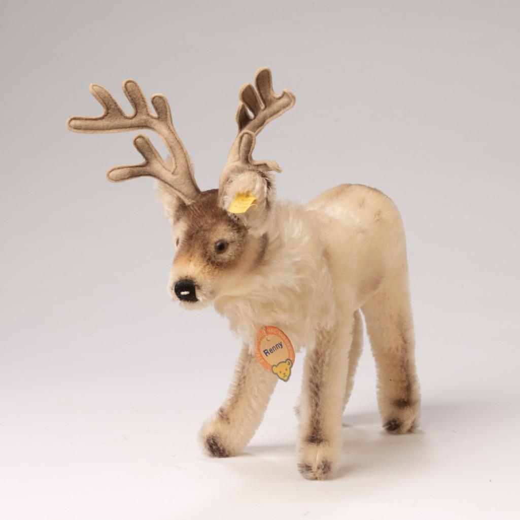 Vintage Steiff Renny the Reindeer.: With chest tag and ear button. Length 10 inches, height including antlers, 10 inches.