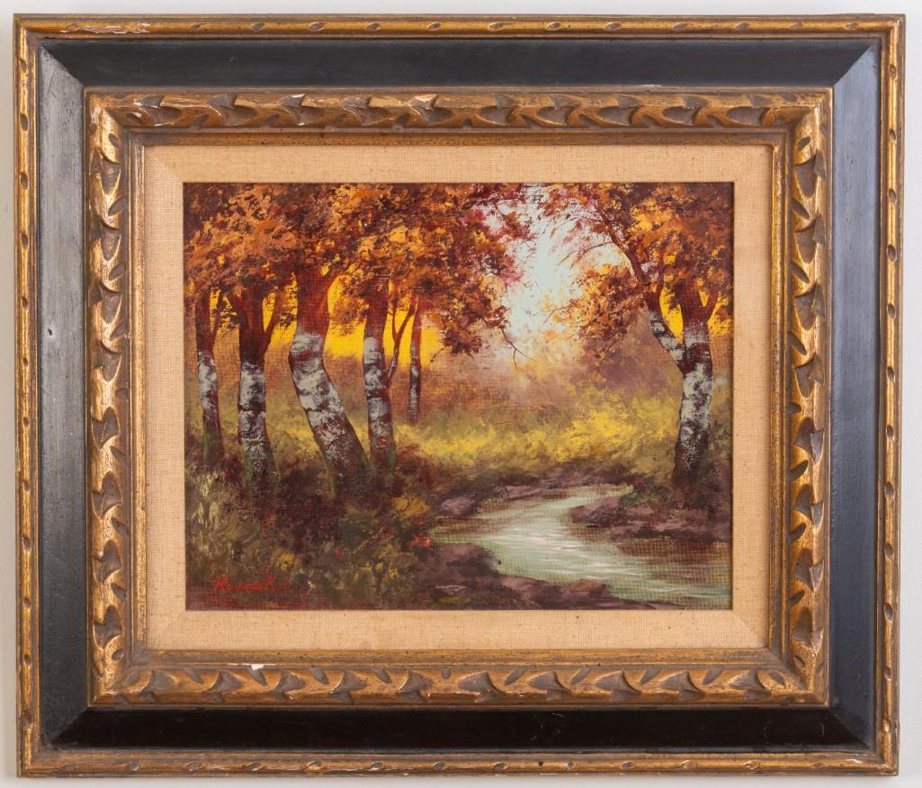 Laszlo Kezdi Kovacs. Landscape With Stream.: Hungarian, 1864-1942. Oil on board, 11 x 14 inches, signed lower left.