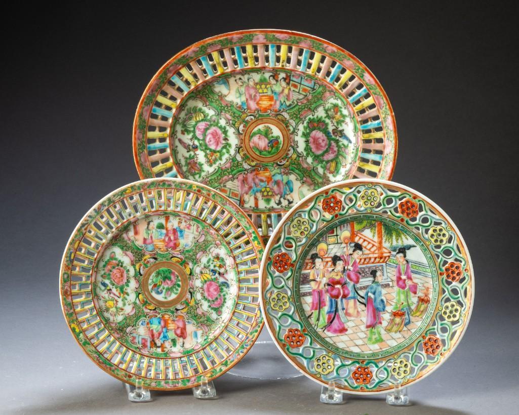 Three Chinese Export Porcelain Reticulated Pieces. (1 of 2)