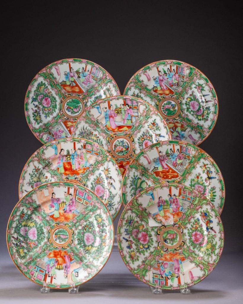 Seven Chinese Export Rose Medallion Plates. (1 of 6)