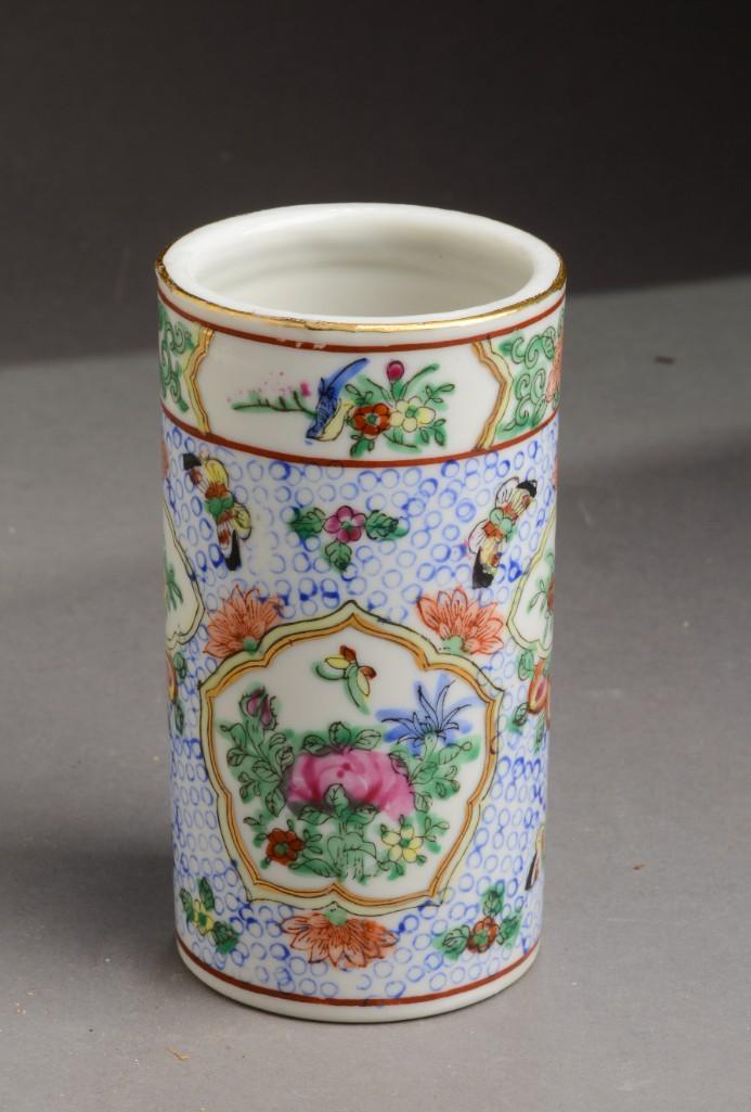 Hong Kong Famille Rose Cylinder Vase.: Height 1.75 inches.