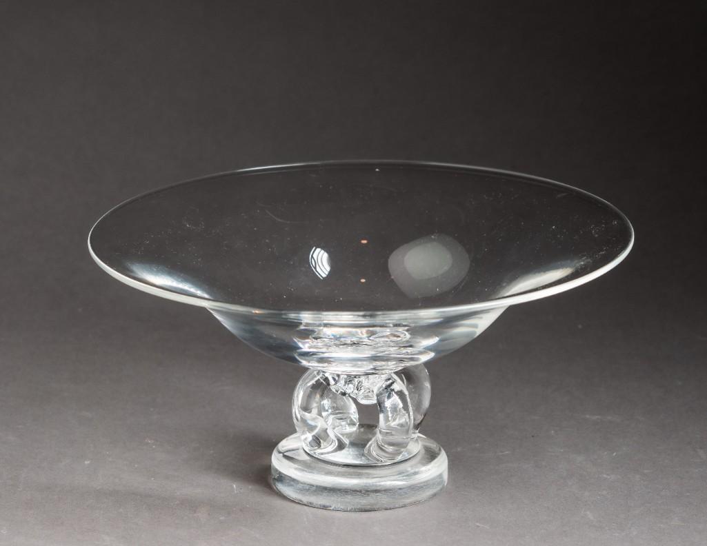Steuben Glass Center Bowl.: Height 5 inches, diameter 9.75 inches, signed.