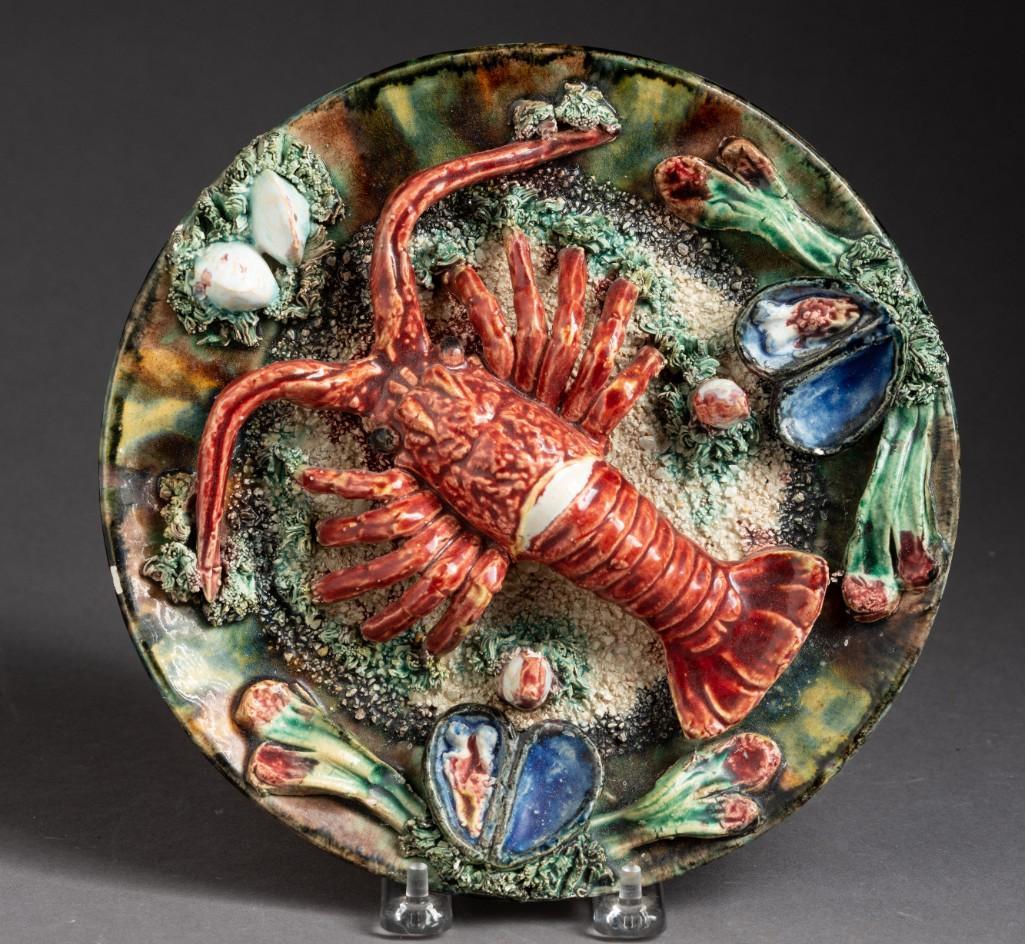 Majolica Plate With Lobster.: Diameter 9 inches.