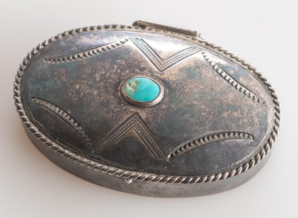 Navajo Silver and Turquoise Pill Box. (1 of 2)