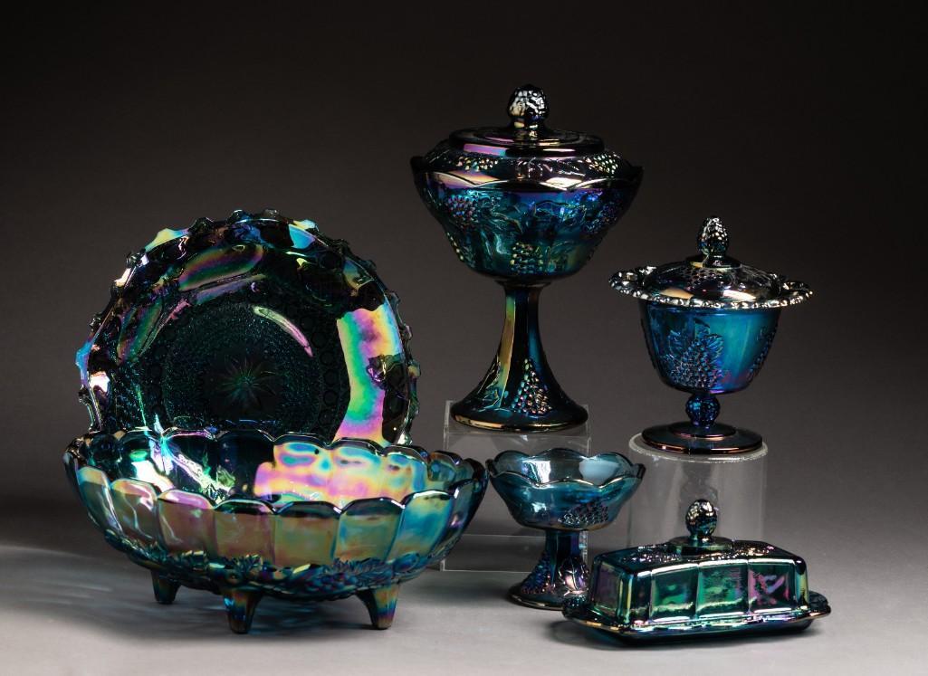 Grouping of Grape and Cable Style Carnival Glass. (1 of 4)