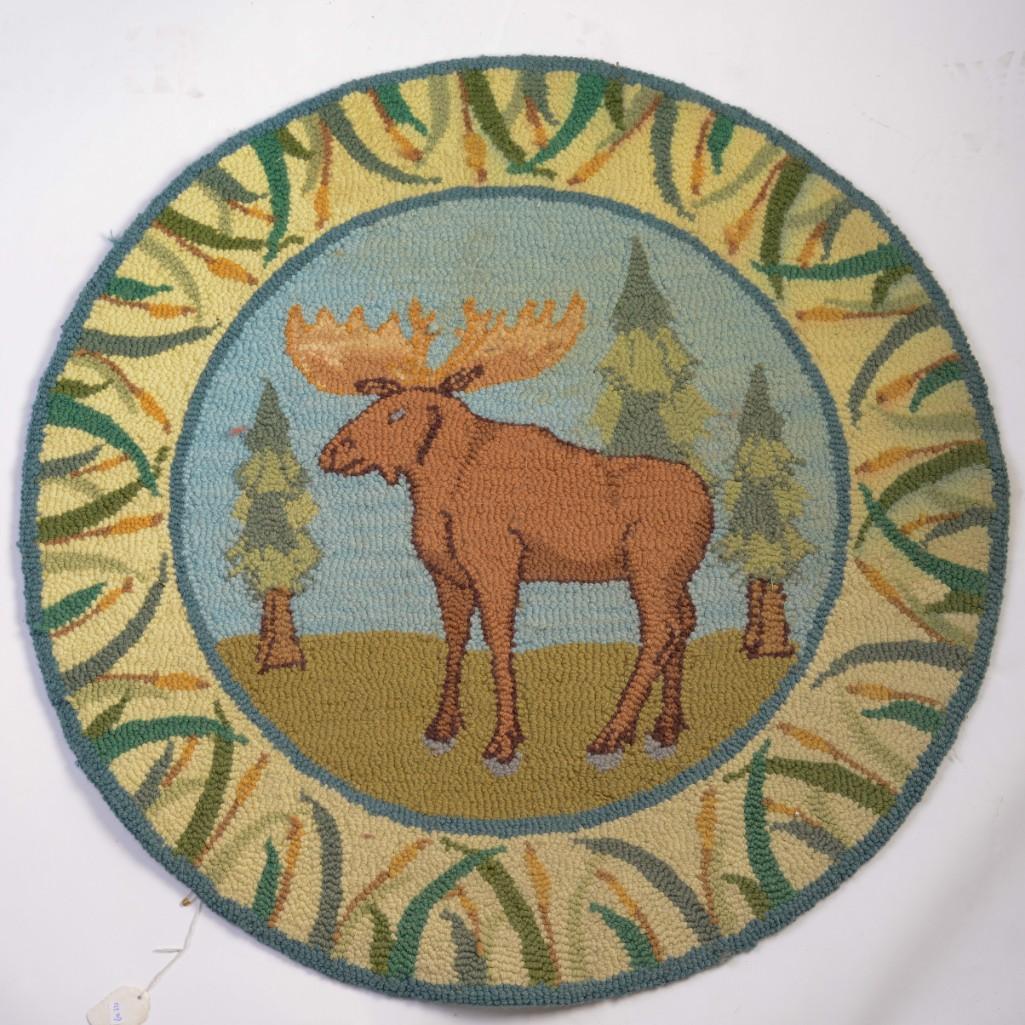 Contemporary Hooked Rug With Moose. (1 of 1)