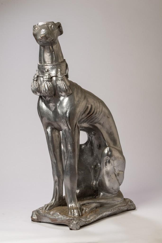 Silver Painted Resin Whippet Sculpture. (1 of 3)