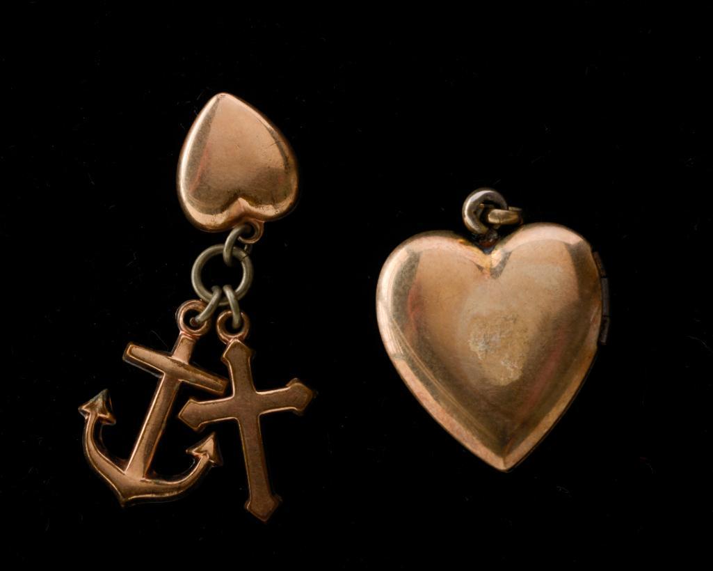 Gold-Filled U.S. Navy Locket and Three Charms.: Locket .875 inches.