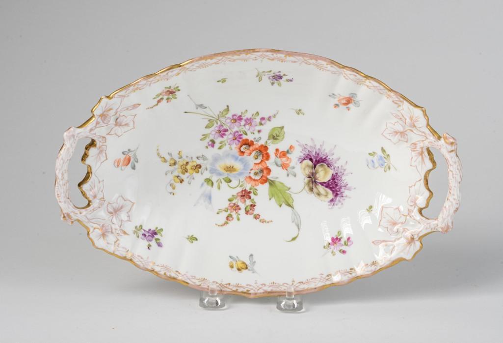 Dresden Meissen Porcelain Serving Dish.: 11.5 x 7 inches, impressed mark Meissen, Dresden crown mark in underglaze blue.