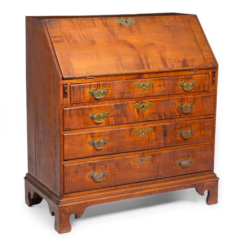 New England Tiger Maple Slant Lid Desk. (1 of 3)
