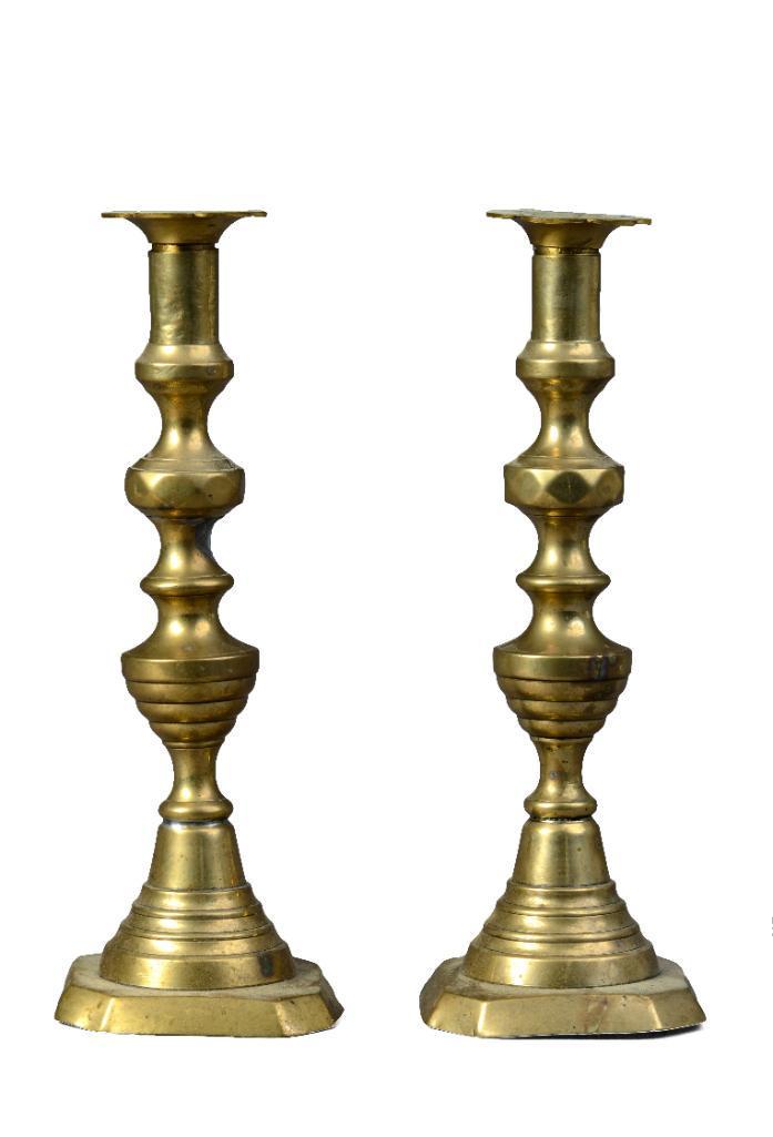 Pair of Brass Beehive Candlesticks. (1 of 2)