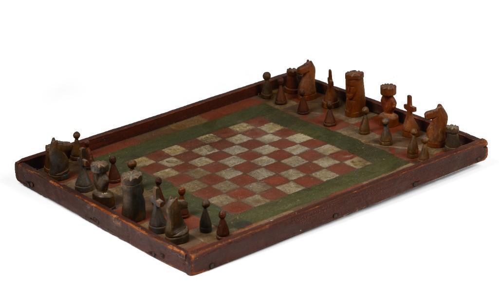 Chess Board in Red, Green and White Paint. (1 of 4)