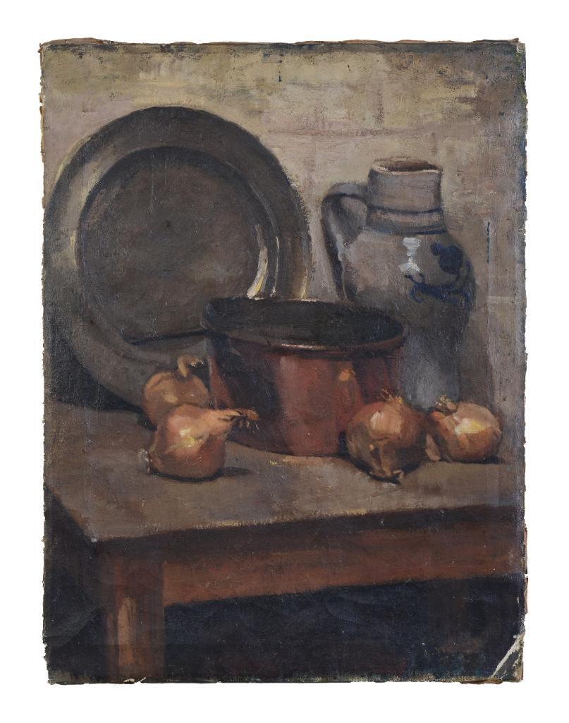 Still Life With Stoneware Pitcher and Pewter Charger. (1 of 3)