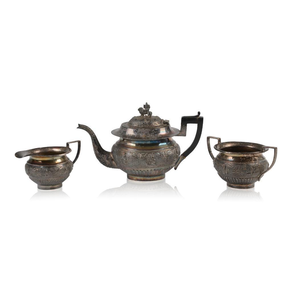 3 Piece Burmese Repousse Tea Set. (1 of 5)