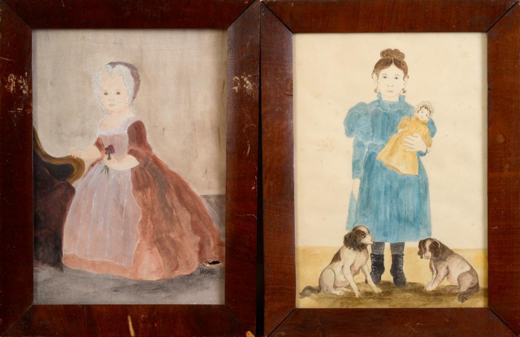 Two Folk Art Watercolors of Children. (1 of 2)
