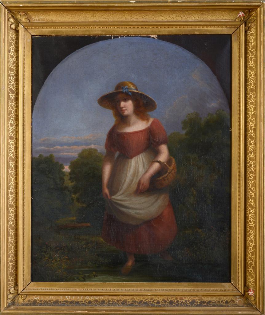 Victorian Painting of a Lady in a Garden. (1 of 3)