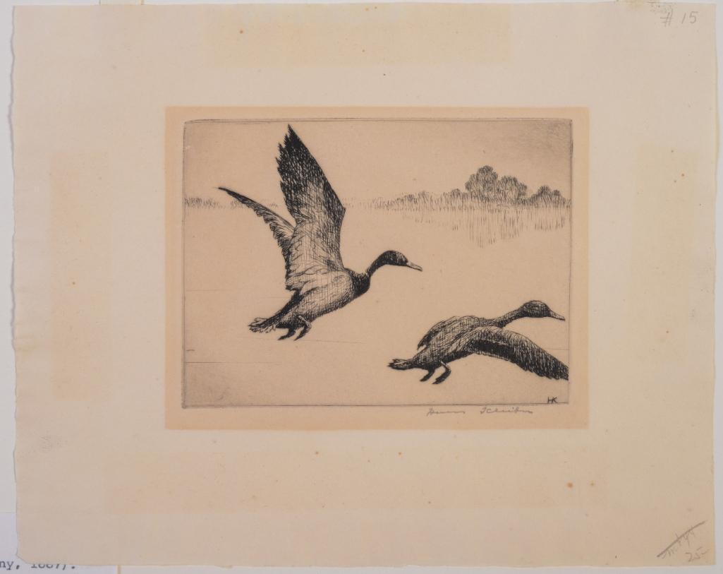 Hans Kleiber. Ducks in Flight Etching. (1 of 2)