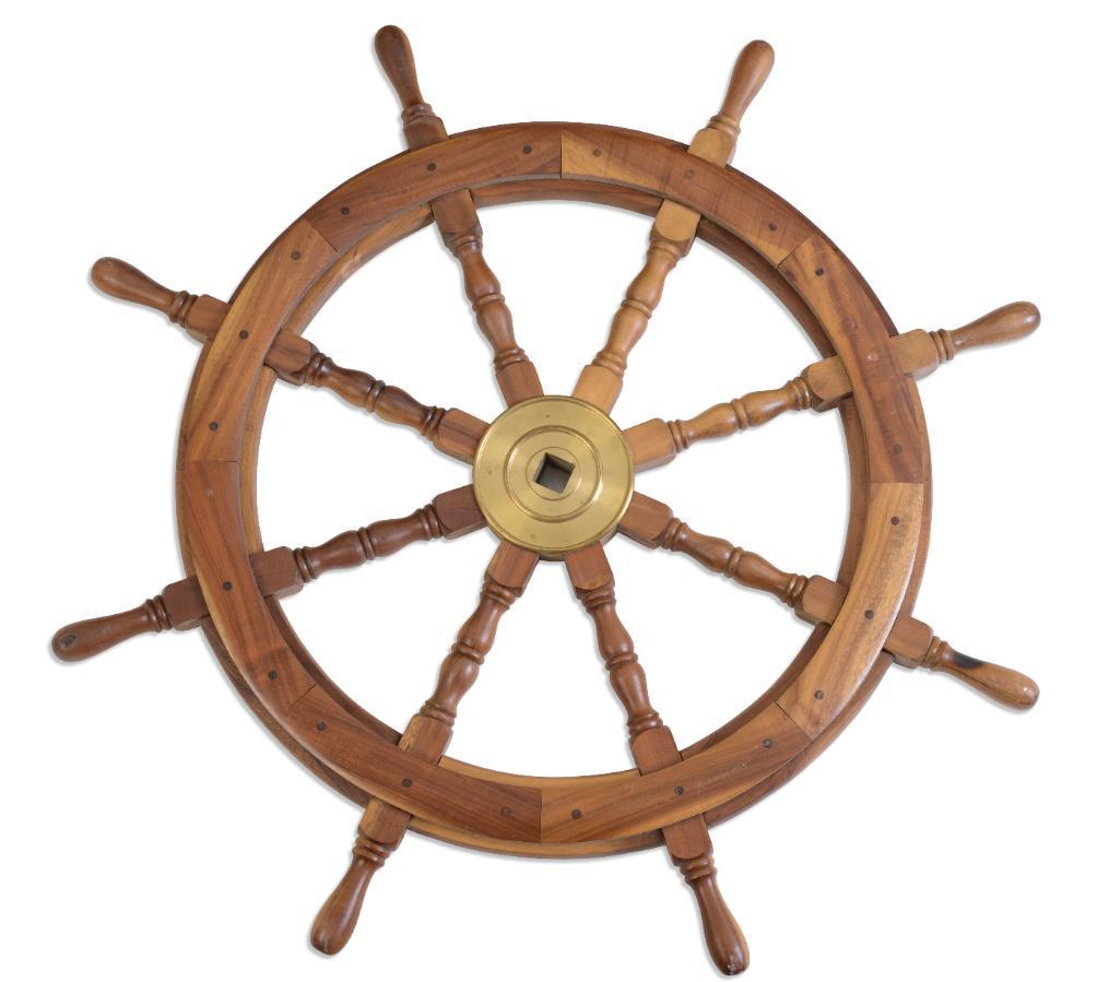 Brass and Wood Ship's Wheel.: Width handle to handle 36 inches.