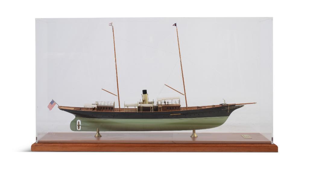 Cased Model of the S.Y. Golconda.: Clark's Cove, 1:72 scale, length of case 44 inches, height 24 inches.