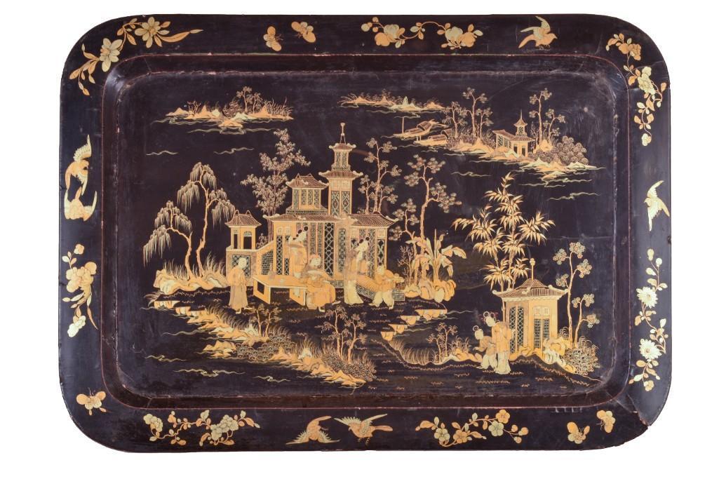 Large 19th c. Chinese Export Lacquer Tray. (1 of 3)