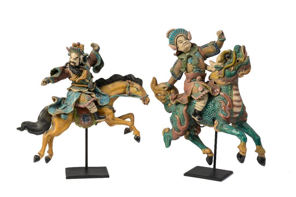 Pair of Chinese Ceramic Warriors on Horseback. (1 of 2)