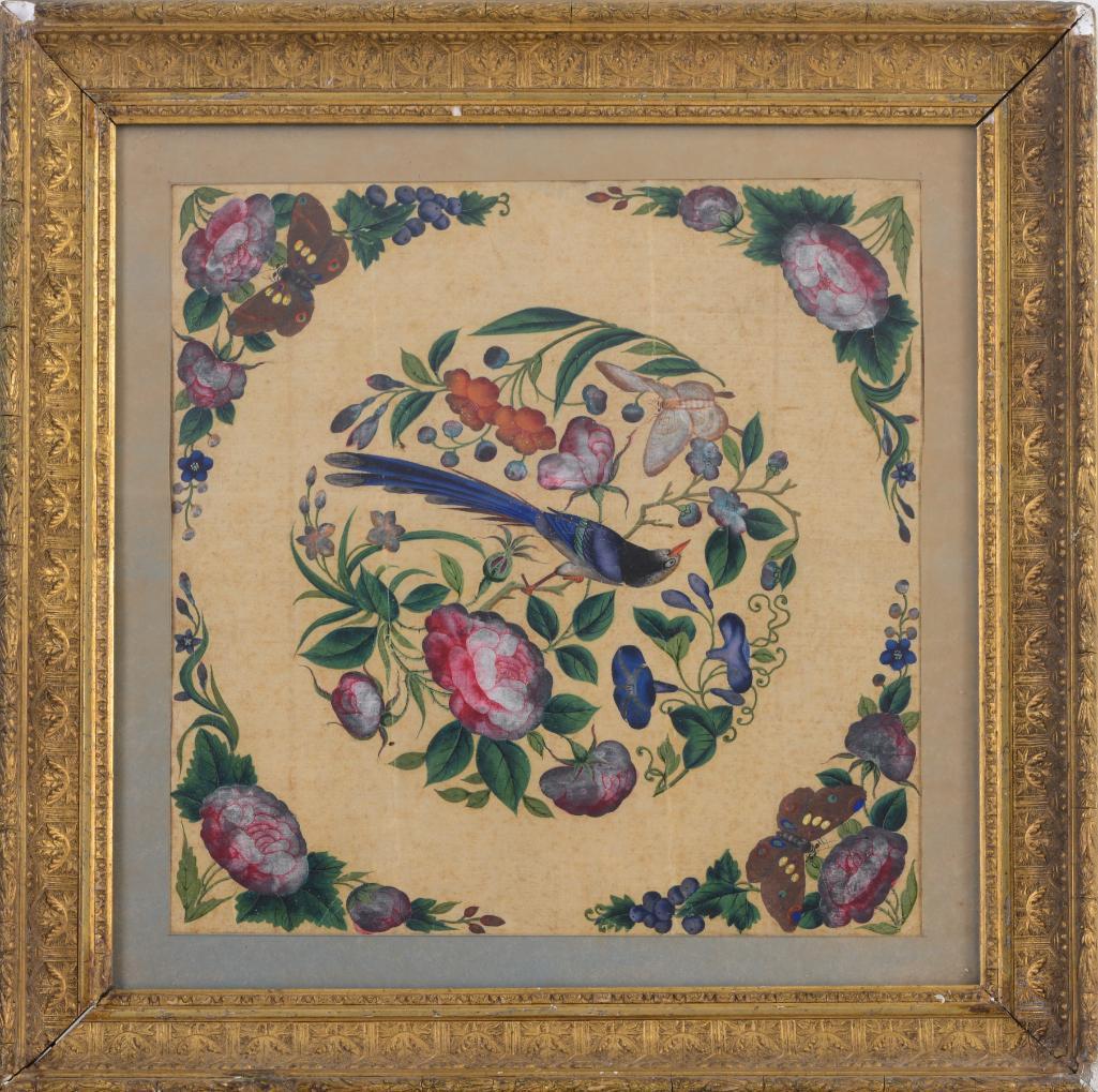 Chinese Export Painting on Silk. (1 of 3)