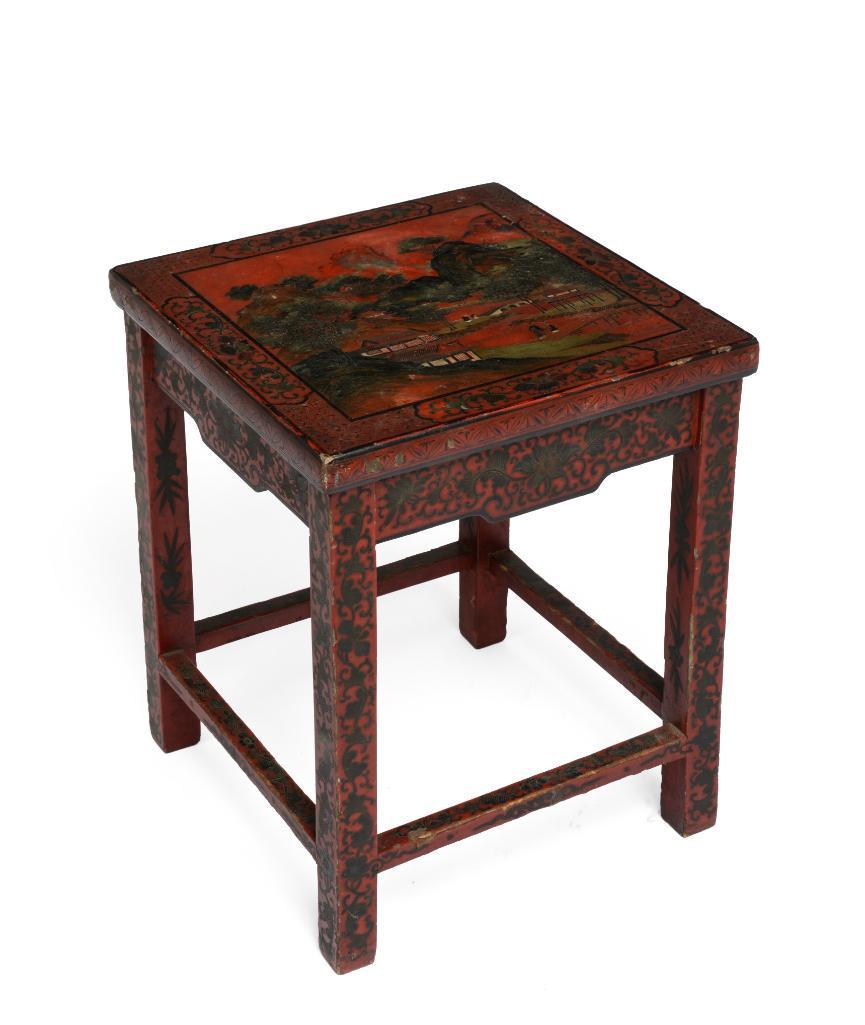 Chinese Red Lacquer Stand. (1 of 6)