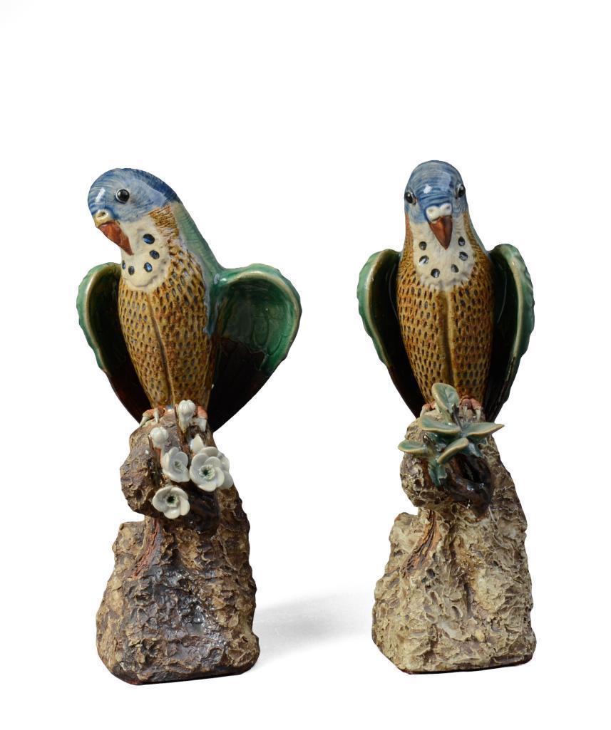 Pair of Chinese Shiwan Pottery Parrots (1 of 2)