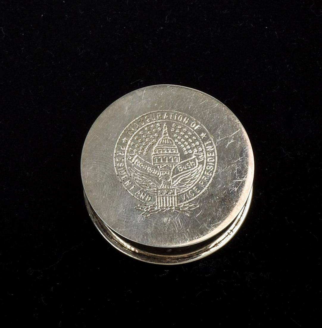Sterling Reagan Inaugaration Pill Box.: Diameter 1.5 inches, 16 grams.