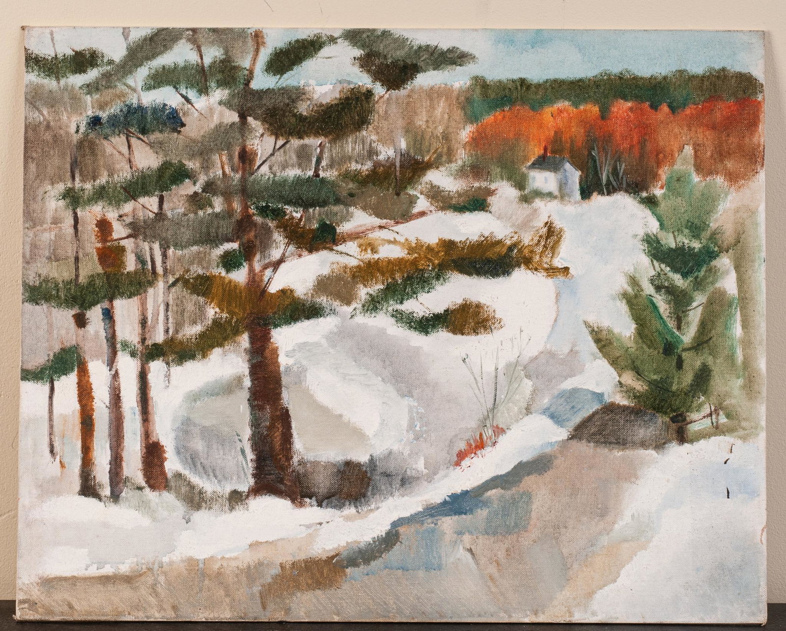 Edgar Batzell. Snow Scene: Oil on board, 16 x 20 inches.