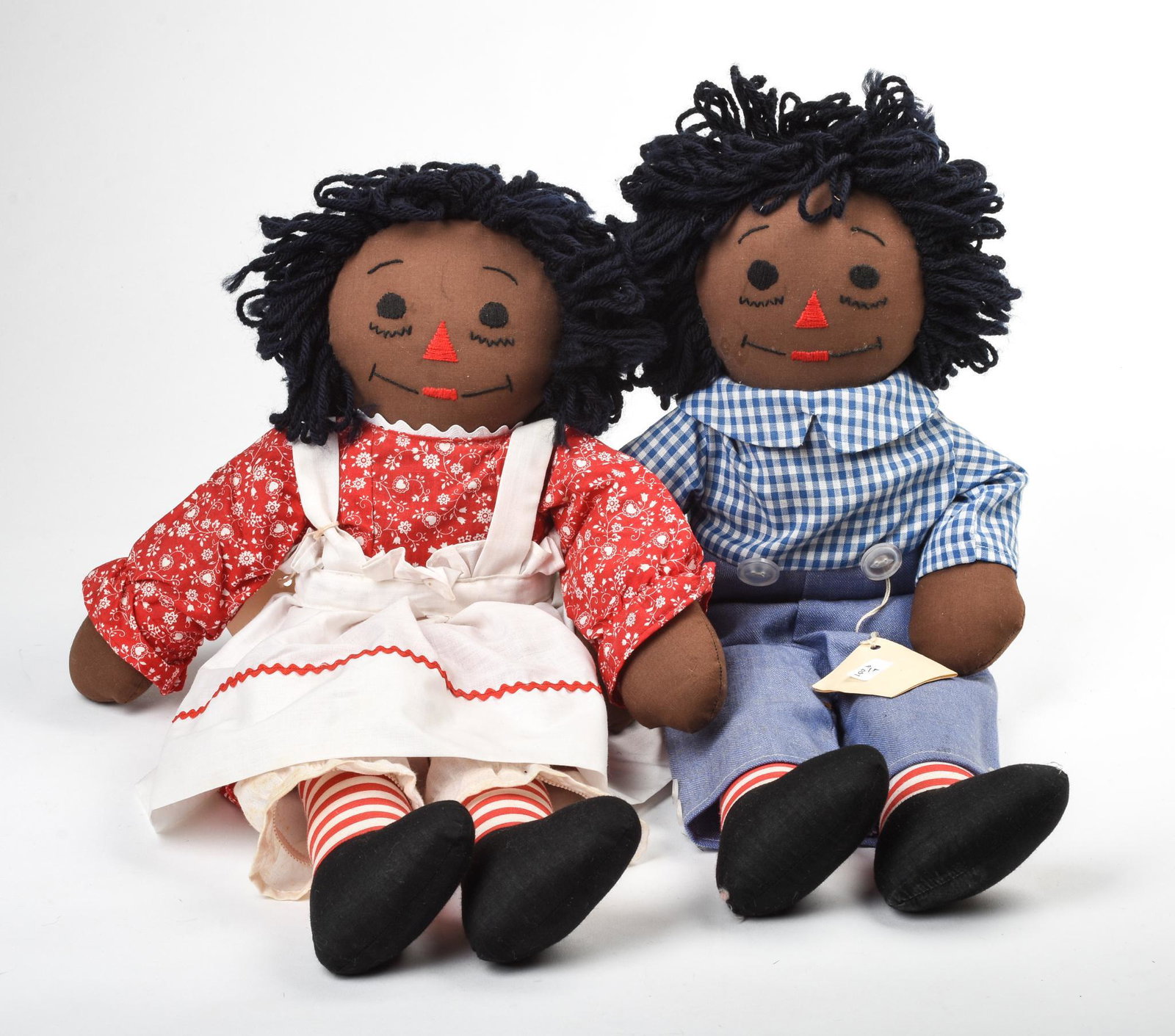 Four Raggedy Ann Dolls.: Handcrafted by Sleepy Hollow Collectibles, 24 and 18 inches tall.