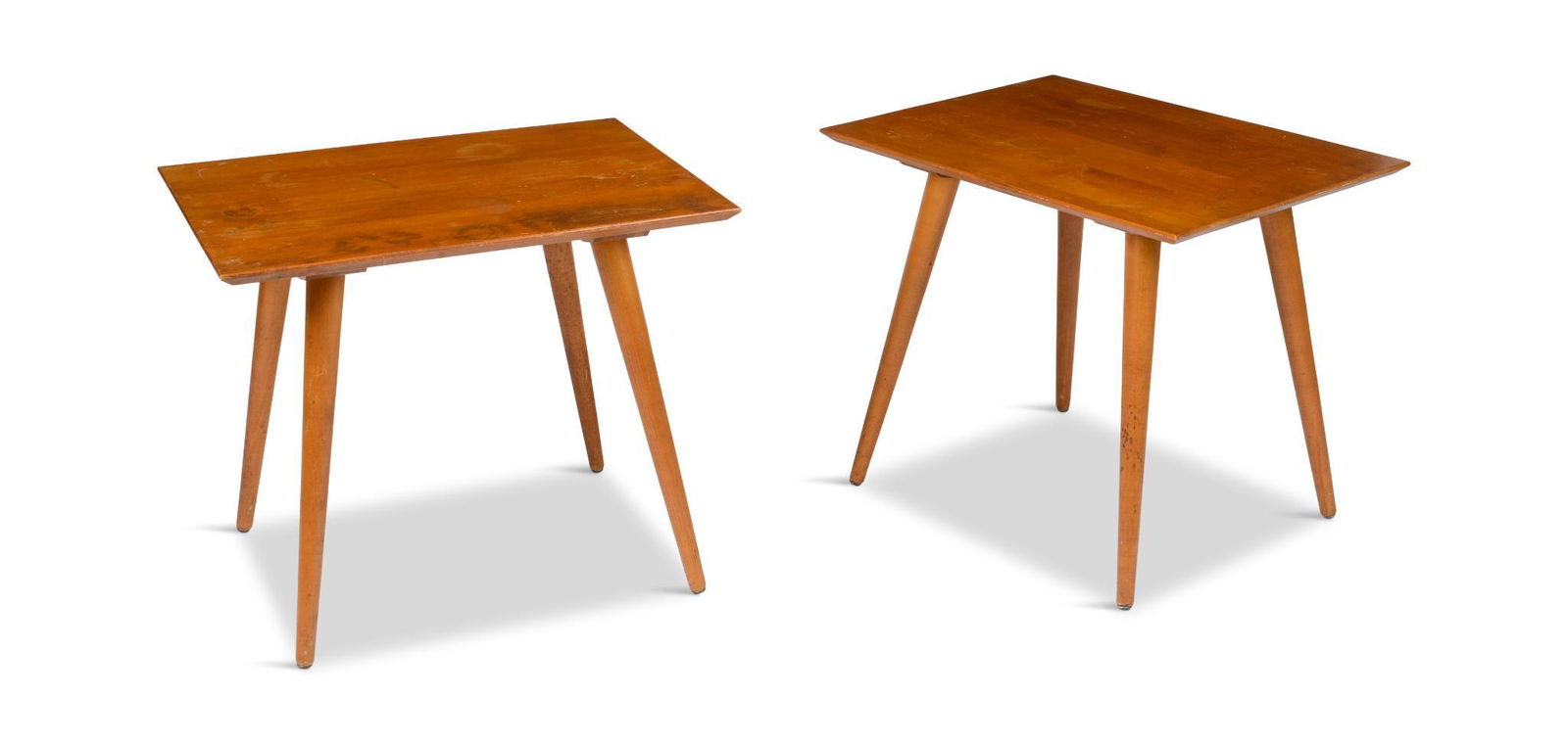 Pair of Paul McCobb Planner Group Side Tables.: Both signed with labels. Height 20 inches, top 24 inches by 18 inches.
