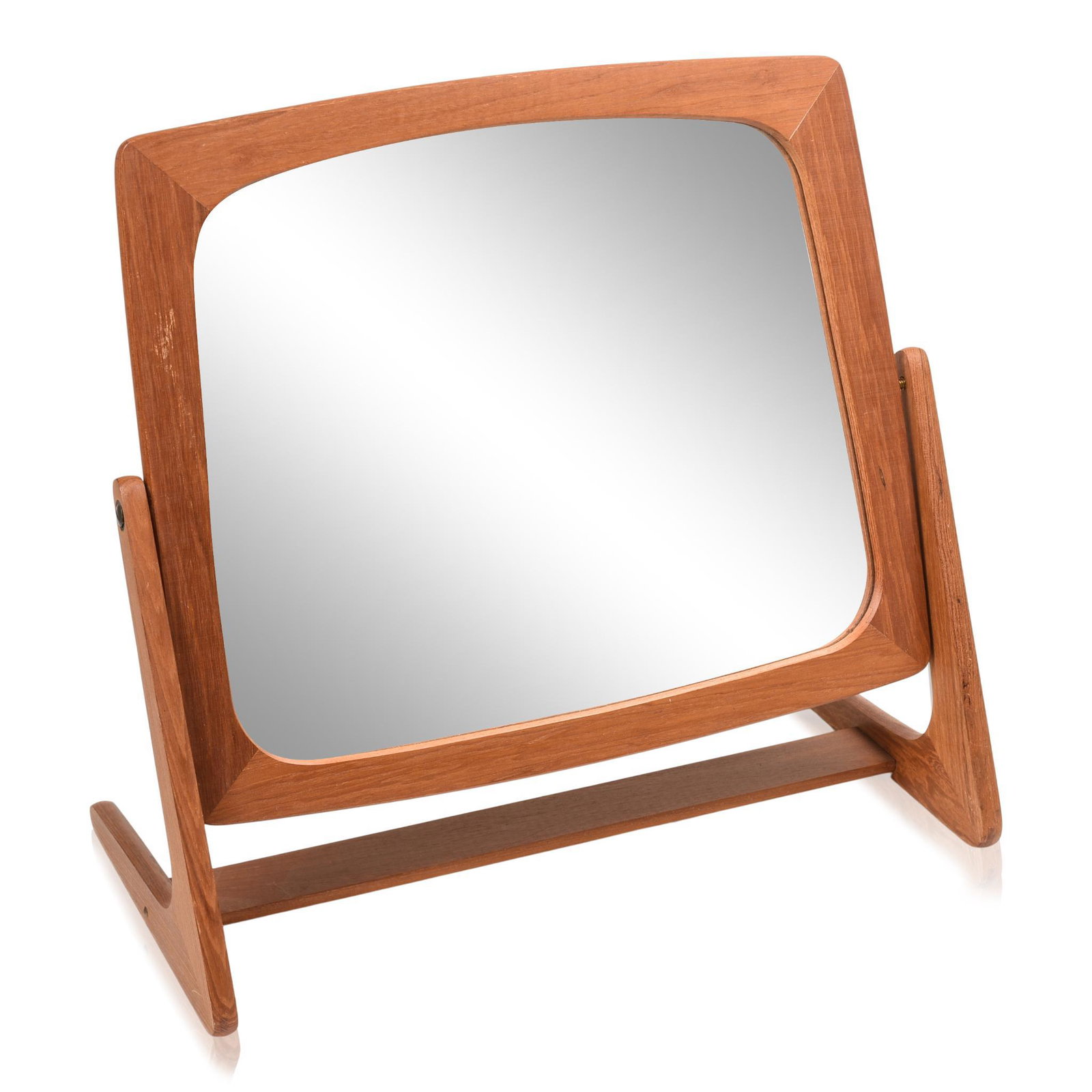 Petersen & Hausen Teak Mirror.: Height 16 inches, width 16.5 inches, with original foil maker's label on base.