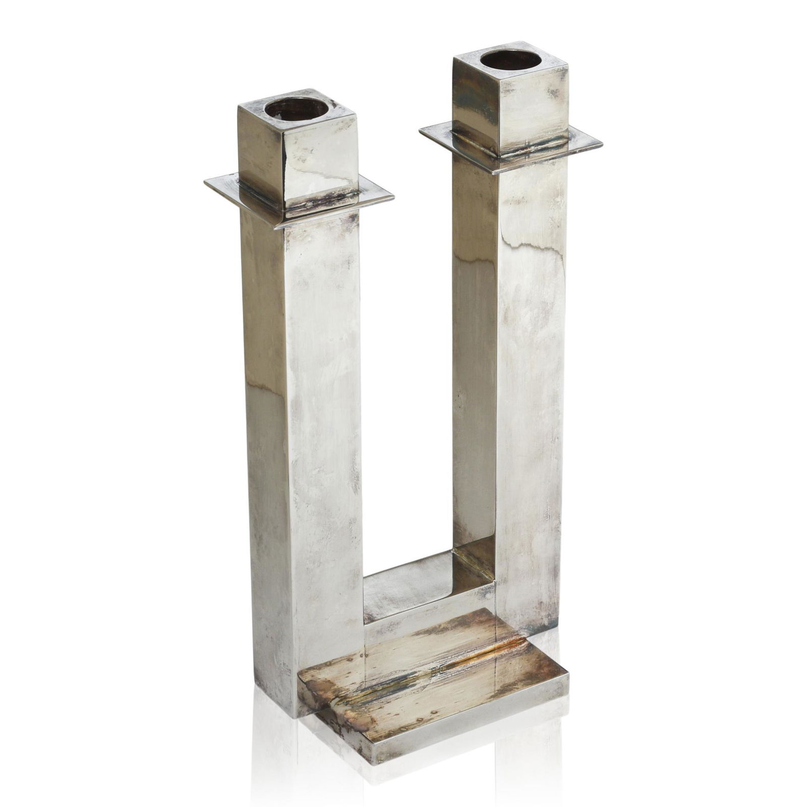 Richard Meier Two Light Candleabra.: Height 10 inches, marked Nanswid Design RM at base.