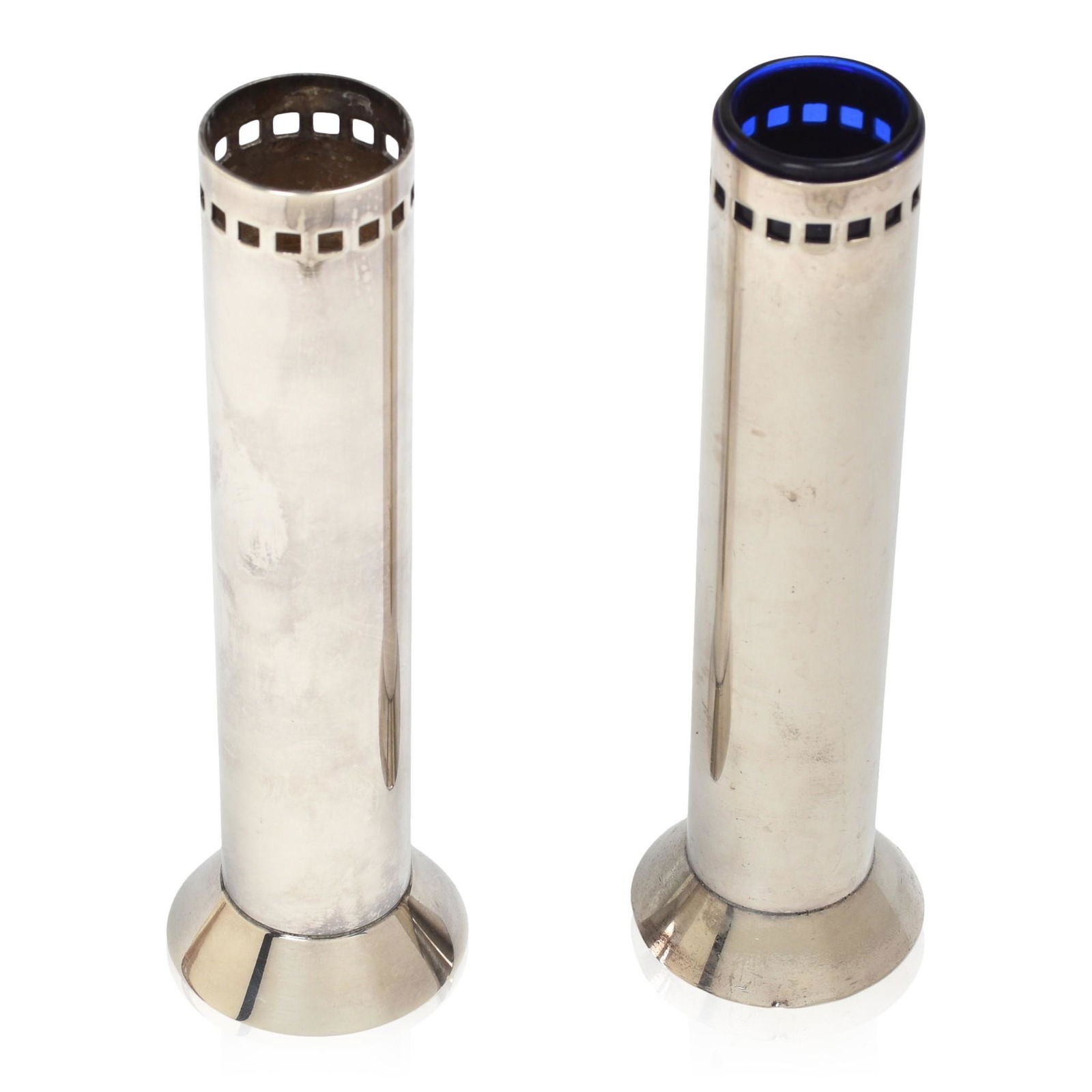 Pair of Richard Meier for Swid Powell Candlesticks.: Silverplate, height 7.5 inches.