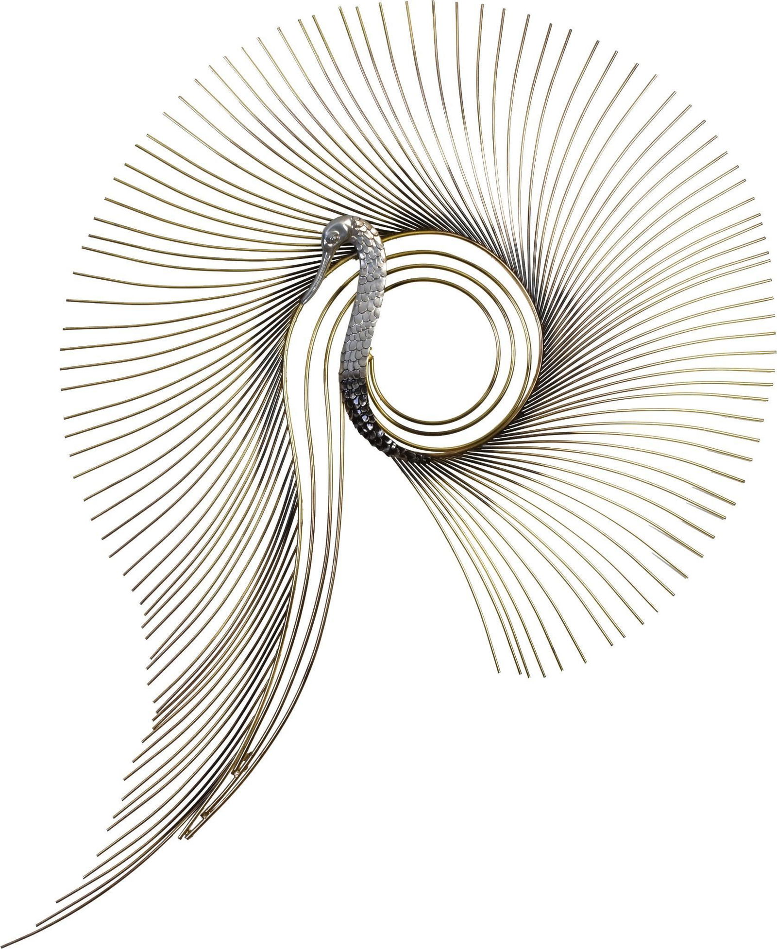 Curtis Jere Peacock Wall Sculpture.: Height 52 inches, width 40 inches.