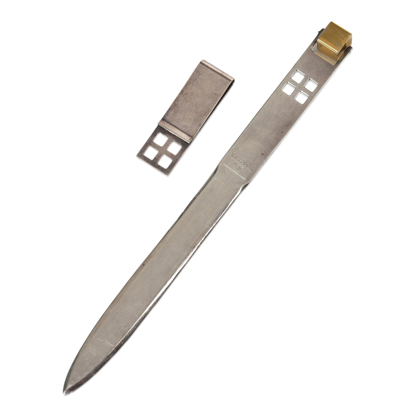 Richard Meier for Swid Powell Money Clip and Letter: Silverplate, length of letter opener 9.5 inches.