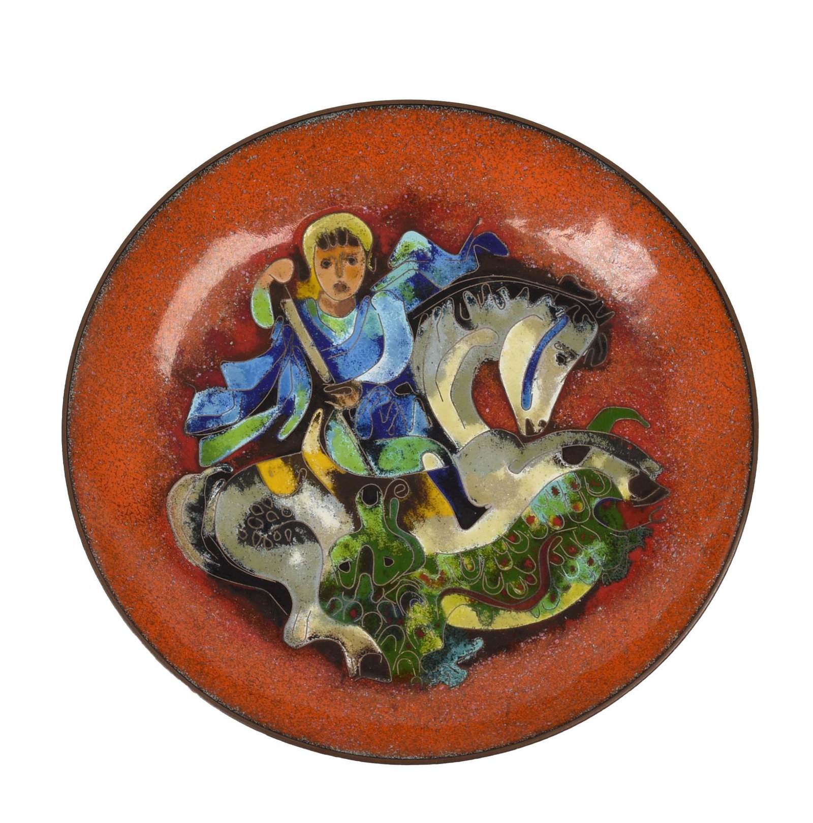 Karl Drerup (1904-2000). Bowl With Boy on Horseback.: Enameled copper, diameter 5.75 inches.