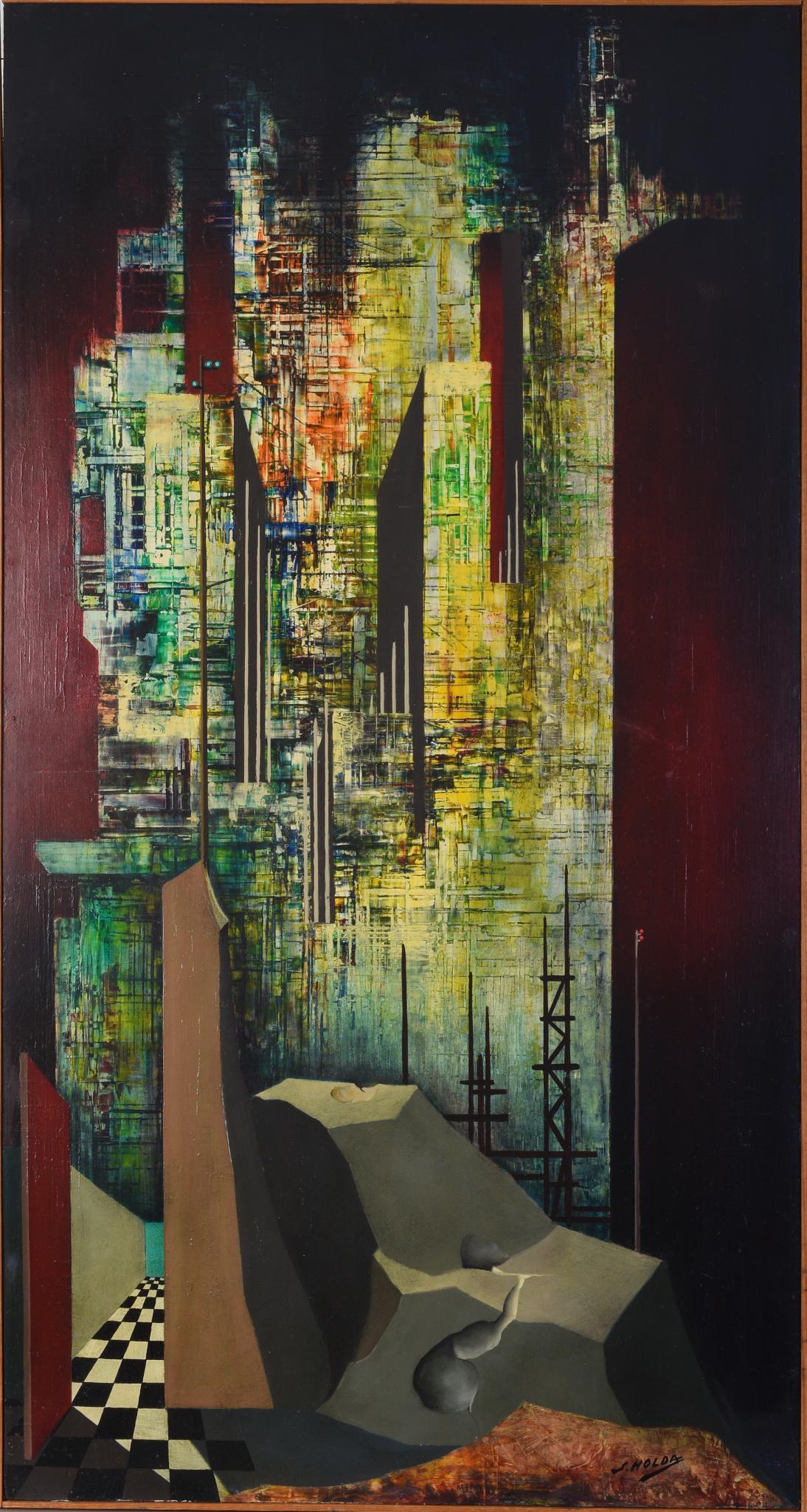 Stany Holda (1919 - 1981). Untitled.: Oil on panel, 48 x 26 inches. Signed lower right.