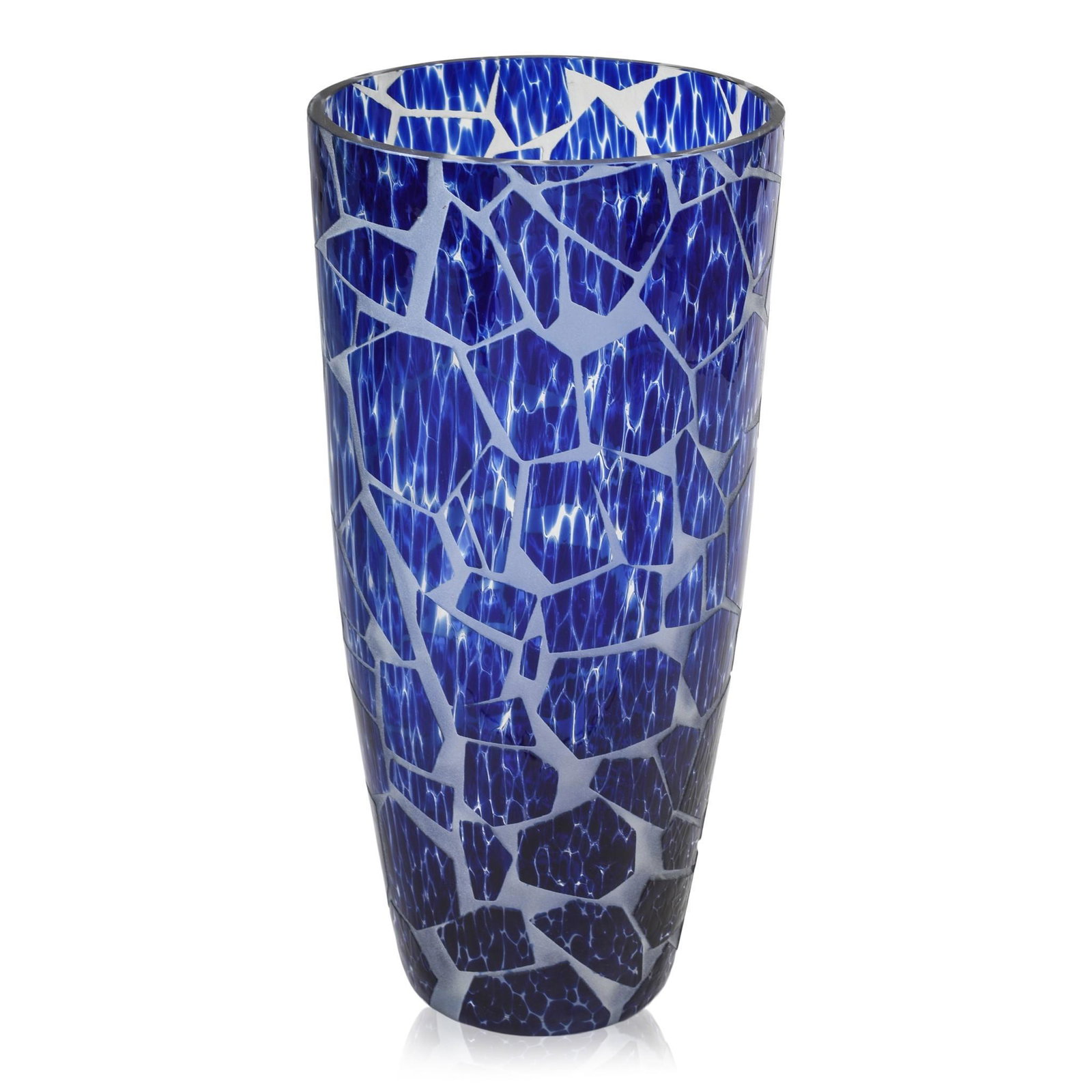 Blue Cut To Clear Glass Vase.: Height 13.75 inches, possibly Italian.