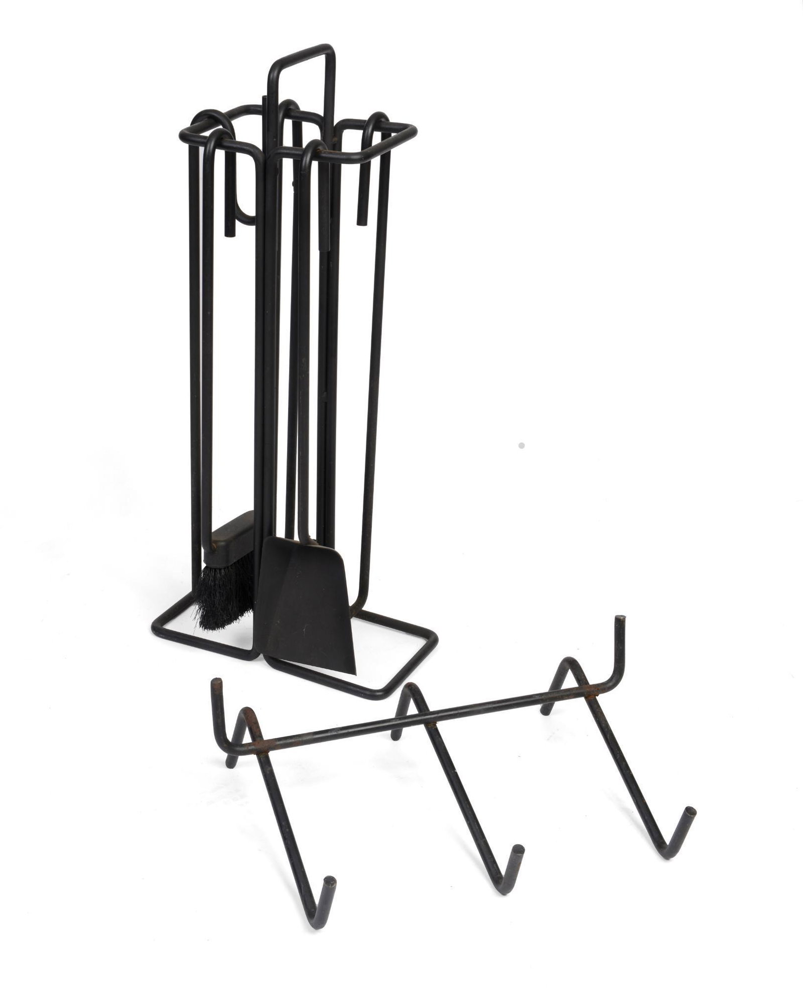 Anne Maes for Mace-Line Holland Fire Tools.: Height of stand 29.5 inches, together with a similar log holder.