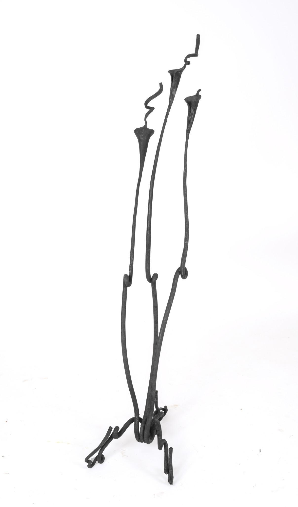Jack Bruebaker Floor Standing Candelabra.: Wrought iron, height 48 inches.