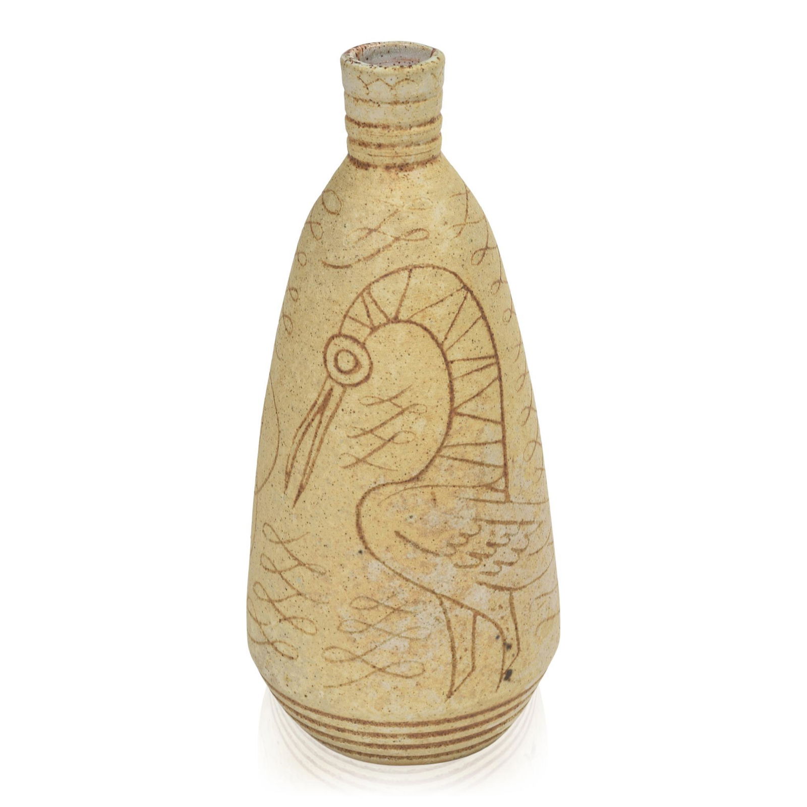 Aaron Bohrod and F. Carlton Ball Studio Pottery Vase: Height 8 inches, incised bird decoration, signed by both artists, Aaron Bohrod (American, 1907-1992), F. Carlton Ball (American 1911-1992)