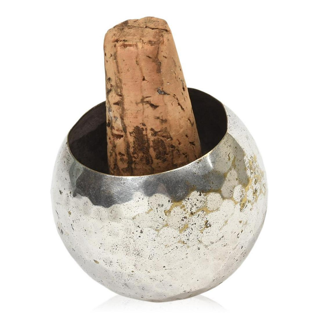 Josef Hoffmann, Wiener Werkstatte Bottle Stopper: Diameter 2 inches, hand hammered, unsigned, c. 1904, silver-plated brass.