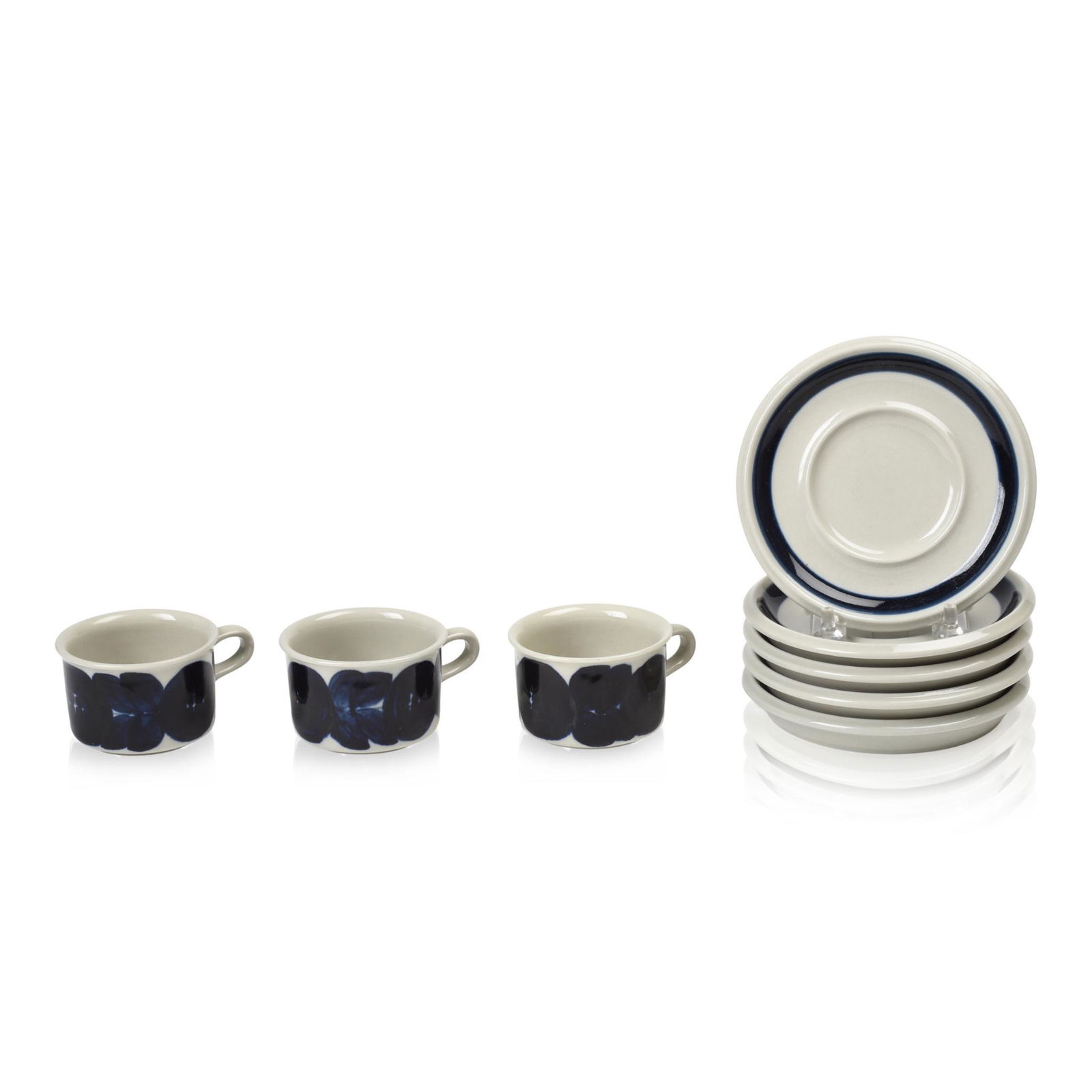 3 Arabia "Anemone" Demitasse Cups and Saucers: designed by Ulla Procope, Finland, c. 1960's, comes with 2 extra saucers