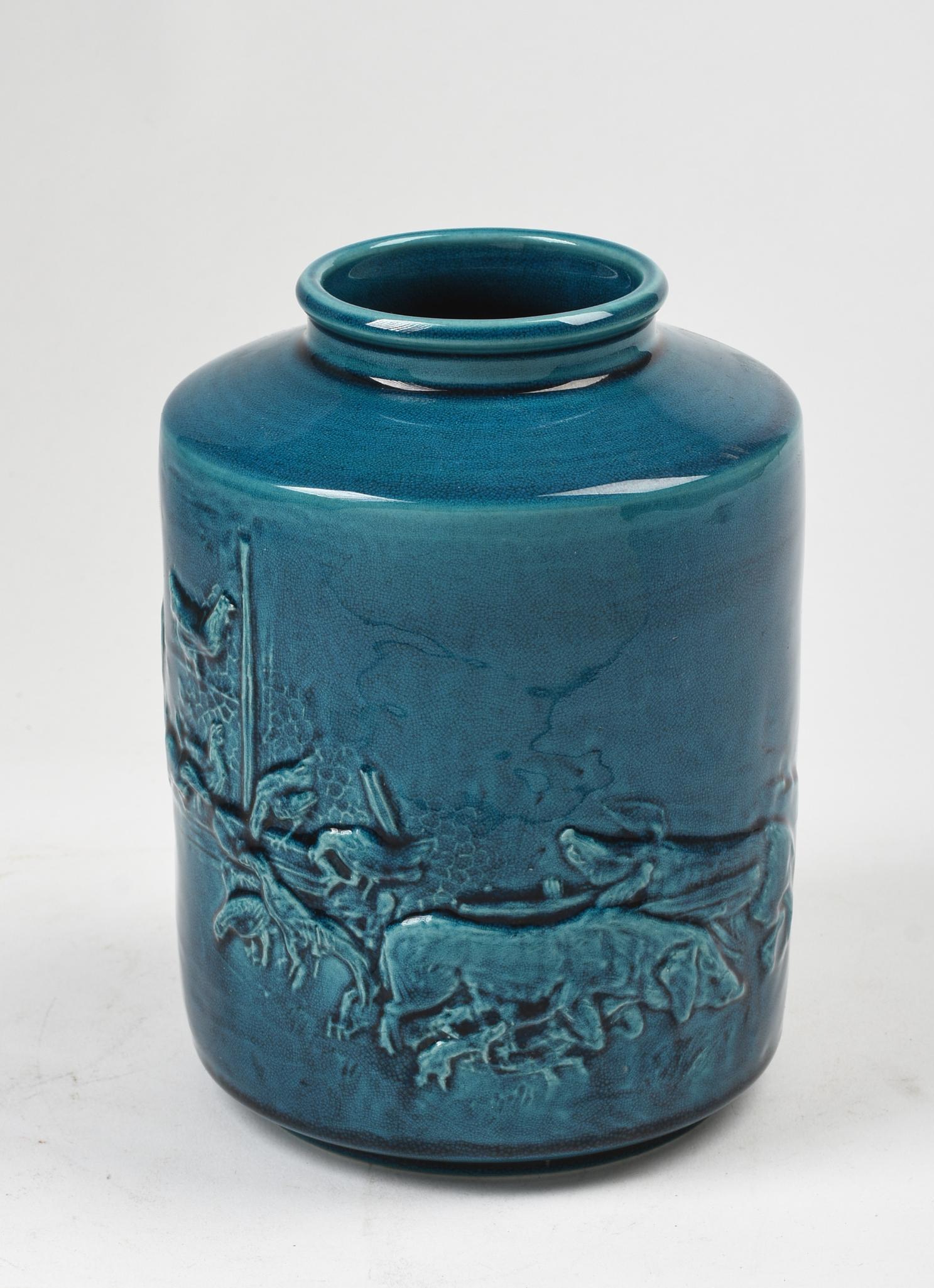 Mogens Boggild Vase for Bing and Grondahl: Denmark, c. 1950, signed with impressed B & G mark and artist's monogram, height 7.5 inches. Mogens Boggild was a Danish sculptor of animals.